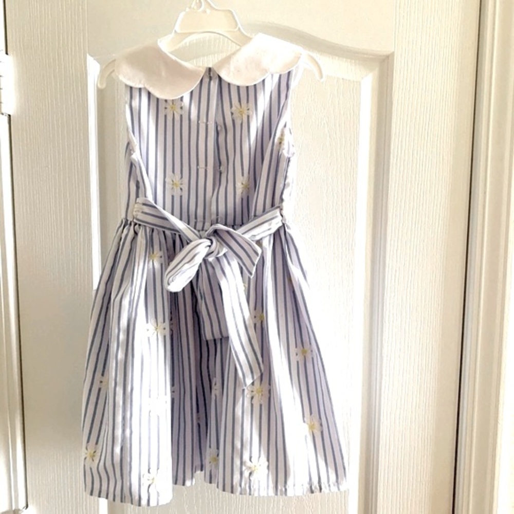 Rare Editions Blue & White Striped Dress With Embroidered Daisies - Picture 9 of 12